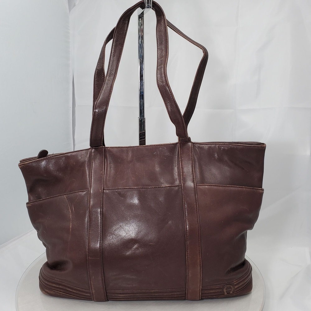 Vintage Etienne Aigner Brown Leather X Large Tote Shoulder Bag Zip Top 9258R